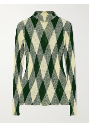 Burberry - Checked Intarsia Cotton And Silk-blend Turtleneck Sweater - Yellow - xx small,x small,small,medium,large,x large
