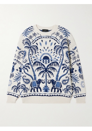 Alanui - Lush Nature Jacquard-knit Cotton And Wool-blend Sweater - Blue - x small,small,medium,large,x large