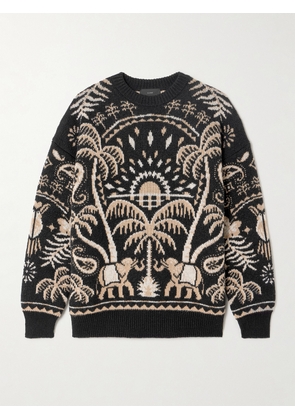 Alanui - Lush Nature Jacquard-knit Cotton And Wool-blend Sweater - Black - x small,small,medium,large,x large