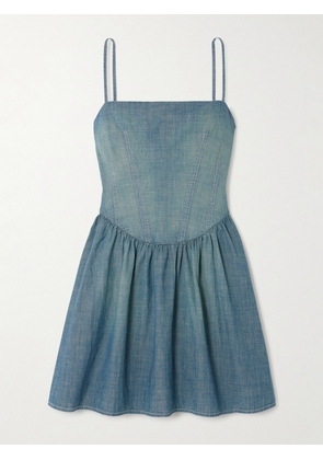 RE/DONE - + Net Sustain + Pamela Anderson Organic Cotton-chambray Mini Dress - Blue - x small,small,medium,large
