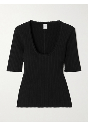 RE/DONE - Pointelle-knit Cotton-jersey Top - Black - x small,small,medium,large