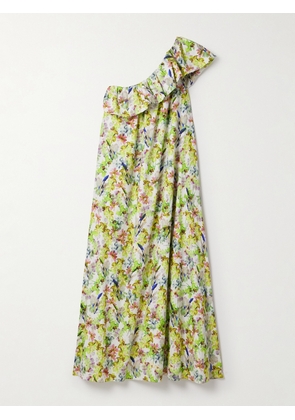 Kika Vargas - + Net Sustain Bonnie One-shoulder Ruffled Floral-print Cotton-poplin Maxi Dress - Green - x small,small,medium,large