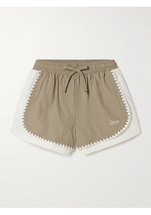 Sea - Asta Crochet-trimmed Crinkled-shell Shorts - Neutrals - xx small,x small,small,medium,large,x large