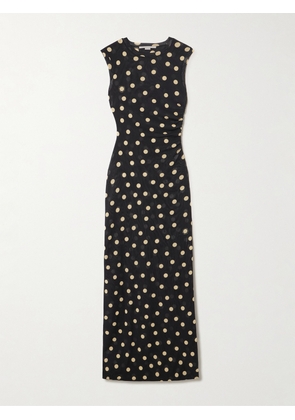 Stella McCartney - Ruched Polka-dot Stretch-tulle Maxi Dress - Black - xx small,x small,small,medium,large,x large