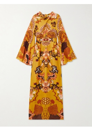 Johanna Ortiz - Frontier Melodies Embroidered Printed Silk-georgette Maxi Dress - Yellow - US0,US2,US4,US6,US8,US10