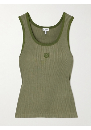 Loewe - Embroidered Ribbed Silk Tank - Green - x small,small,medium,large,x large