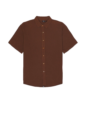 THRILLS Minimal Seersucker Short Sleeve Shirt in Brown. Size L, S, XL/1X.