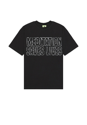 SUPERVSN Meditation Saves Lives Short Sleeve T-Shirt in Black. Size M, S, XL/1X.