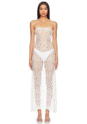 Sid Neigum Sheer Floral Embroidered Strapless Dress in White. Size 2, 4, 6.