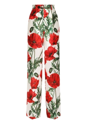 Dolce & Gabbana poppy-print wide trousers - White
