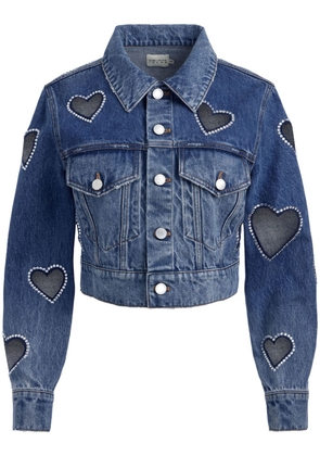 alice + olivia Jeff crystal-embellished cropped denim jacket - Blue