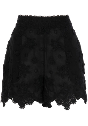Elie Saab floral-embroidered silk shorts - Black