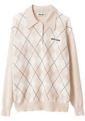 Miu Miu argyle-pattern cashmere jumper - Neutrals