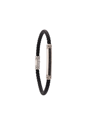 John Hardy Silver and Woven Leather Classic Chain Bracelet with Black Sapphire Station