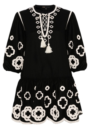 Maje Clover-embroidered peplum minidress - Black