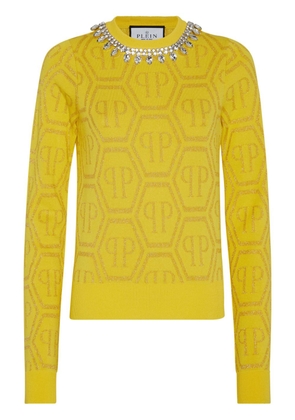 Philipp Plein monogram crystal-embellished jumper - Yellow