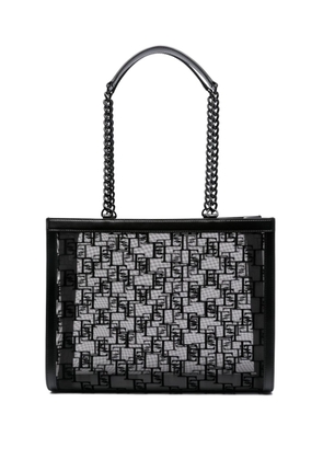 Elisabetta Franchi large flocked-logo shoulder bag - Black