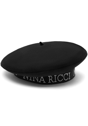 Nina Ricci logo-print crystal-embellished beret - Black