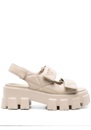 Prada triangle-logo quilted leather sandals - Neutrals