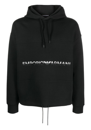 Emporio Armani embroidered-logo cotton hoodie - Black