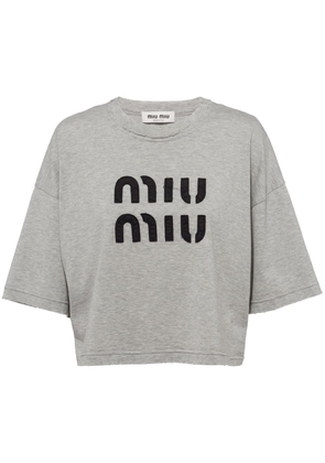Miu Miu appliqué logo boxy T-shirt - Grey