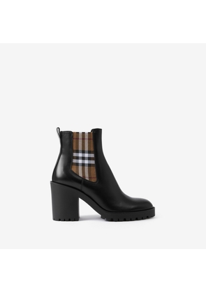 Burberry Check Panel Leather Ankle Boots