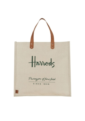 Harrods Embroidered Jute Grocery Shopper Bag