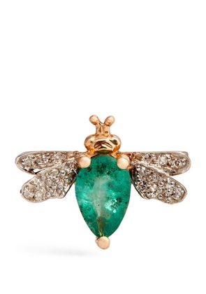 Bee Goddess Rose Gold, Diamond And Emerald Honey Bee Single Earring