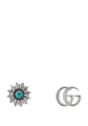 Gucci Sterling Silver Double G Flower Stud Earrings
