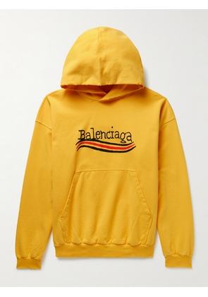 Balenciaga - Distressed Logo-Print Cotton-Jersey Hoodie - Men - Yellow - XS