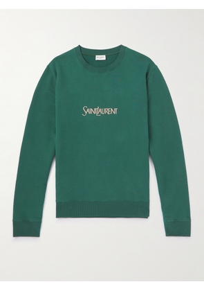 SAINT LAURENT - Logo-Print Cotton-Jersey Sweatshirt - Men - Green - XS