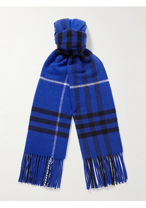 Burberry - Fringed Checked Wool and Cashmere-Blend Scarf - Men - Blue