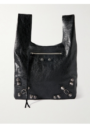 Balenciaga - Le Cagole Studded Cracked-Leather Tote Bag - Men - Black