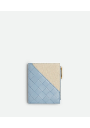 Bottega Veneta Intrecciato Diagonal Small Bi-fold Wallet - Blue - Woman - Lambskin