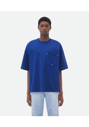 Bottega Veneta Jersey T-shirt With V Pocket - Blue - Man - S - Cotton