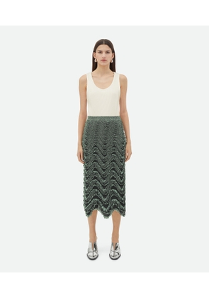 Bottega Veneta Textured Viscose Skirt With Weaved Fringes - Green - Woman - S - Viscose & Polyester