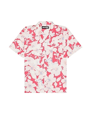 DOUBLE RAINBOUU Short Sleeve Hawaiian Shirt in Cloud Control Red - Red. Size S (also in ).