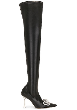MACH & MACH Over-the-knee Vegan Leather Double Bow Boot in Black - Black. Size 39 (also in ).