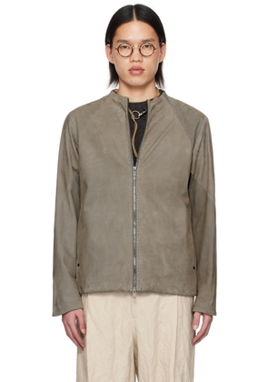 DEVOA Gray Paneled Leather Jacket