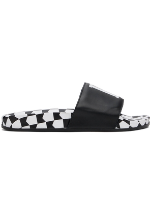 Rhude Black Checkered Leather Slides