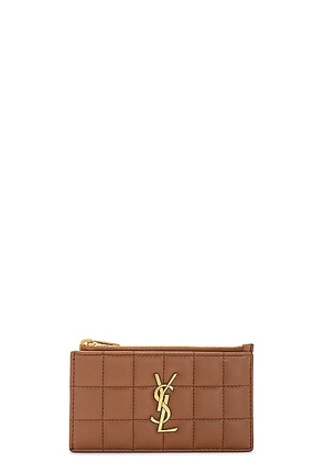 Saint Laurent Zipped Cassandre Fragments Credit Card Case in Fox - Brown. Size all.