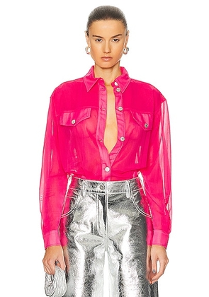 Moschino Jeans Nylon Long Sleeve Button Up in Fucsia - Red. Size 40 (also in 36, 38, 42).