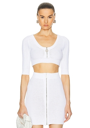 Moschino Jeans Zipper Front Cropped Top in White - White. Size L (also in M, S, XS).