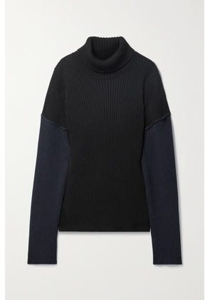 The Row - Dua Two-tone Ribbed Cotton And Cashmere-blend Turtleneck Sweater - Black - x small,small,medium,large,x large