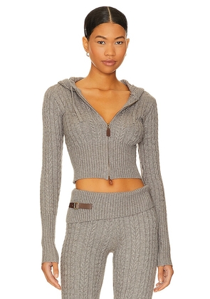 Frankies Bikinis Aimee Cable Knit Hoodie in Grey. Size M, XS.