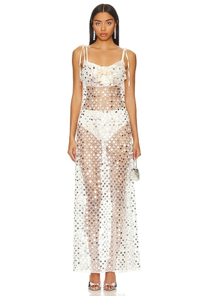 For Love & Lemons Charelle Maxi Dress in Metallic Silver. Size L, XL.
