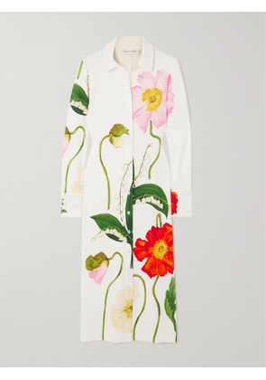 Oscar de la Renta - Floral-print Stretch-jersey Midi Shirt Dress - White - US0,US2,US4,US6,US8