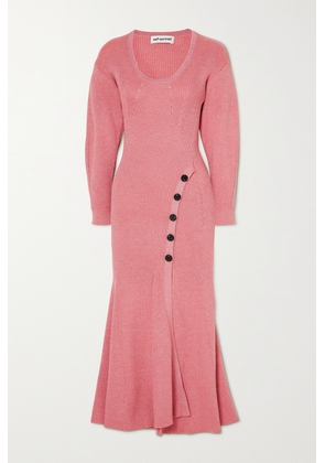 Self-Portrait - Ribbed Metallic Cotton-blend Midi Dress - Pink - small,medium,large,x large