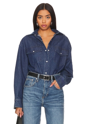Moussy Vintage Ansel Western Shirt in Blue. Size S, XS.