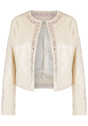Martha Medeiros lace-detail Micael leather cropped jacket - Neutrals